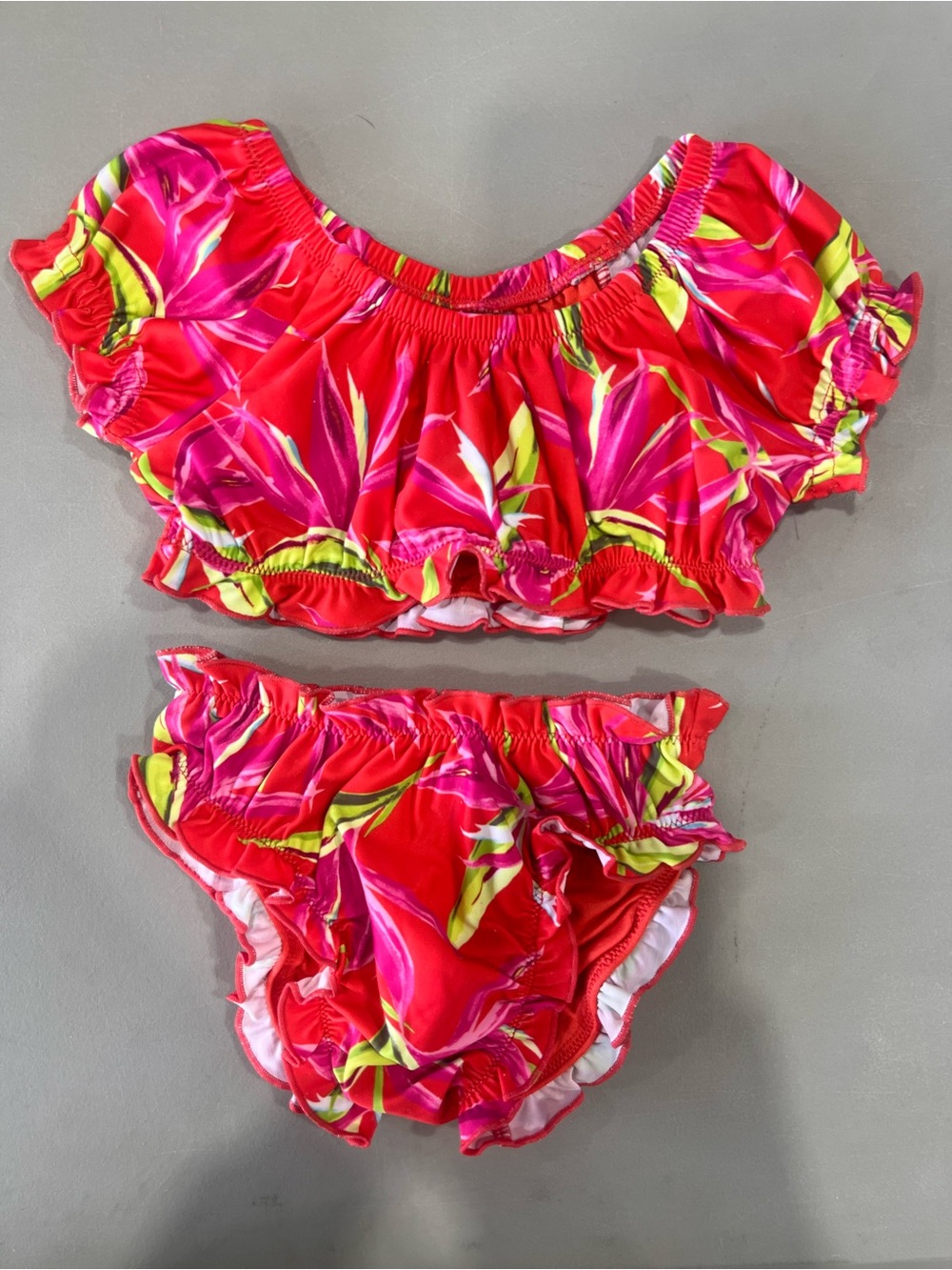Old Navy Red & Pink Floral Ruffle Two-Piece Swim Set